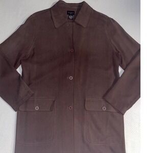 Studio 9‎ Woman's 100% Silk Jacket Brown Size 10 Button Up Shirt Jacket W/Collar